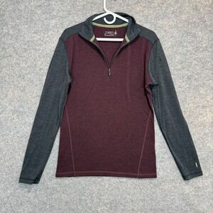 Smartwool Merino 250 Baselayer 1/4 Zip Top Shirt Mens Medium Red Gray Thermal